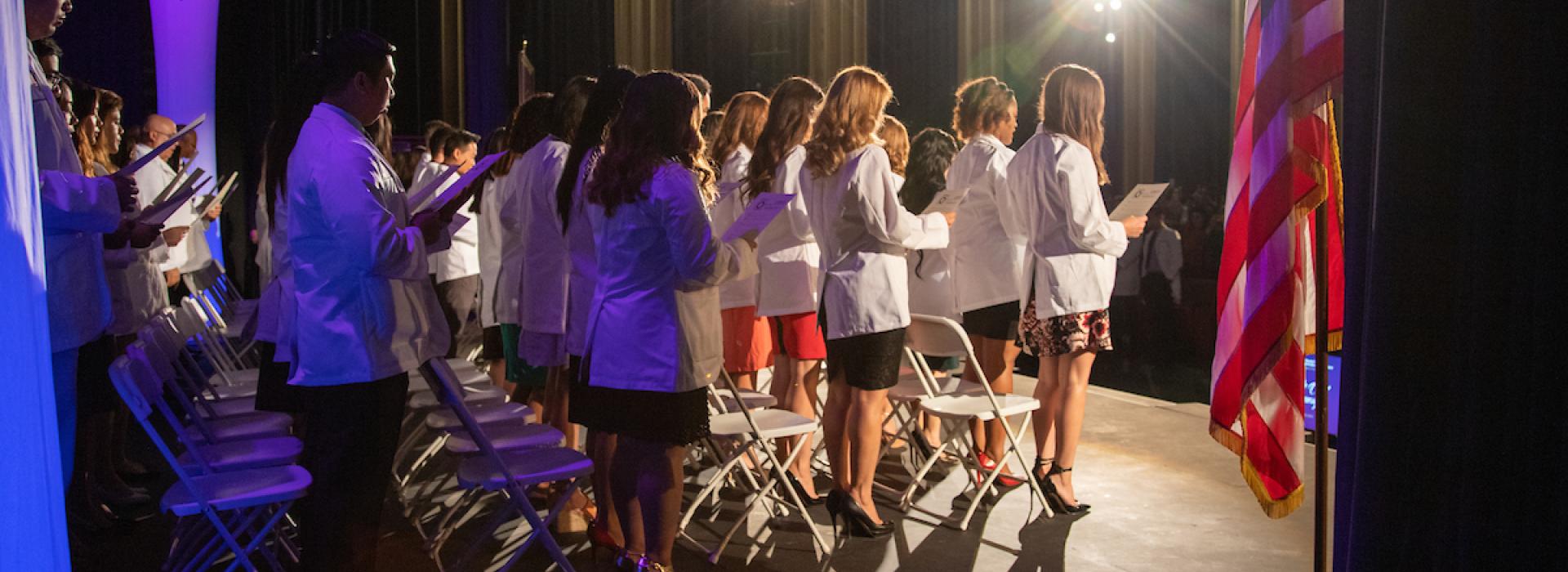 Behind the stage during White Coat Ceremony