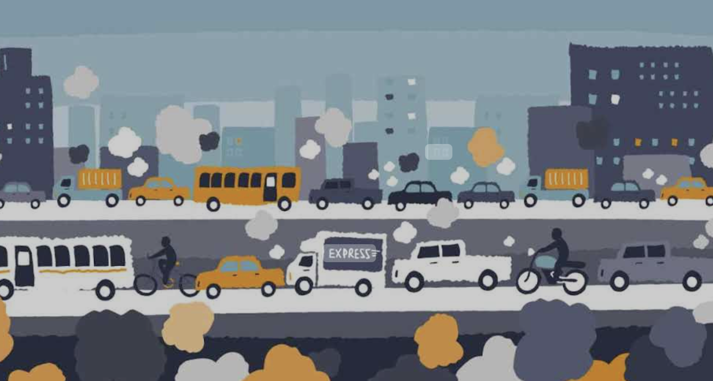 Cartoon image of traffic on a highway